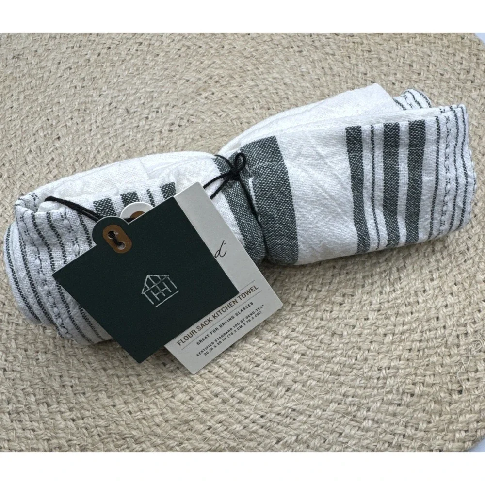 Hearth & Hand Magnolia Flour Sack Kitchen‎ Towel Dishtowel Green & Cream Stripes